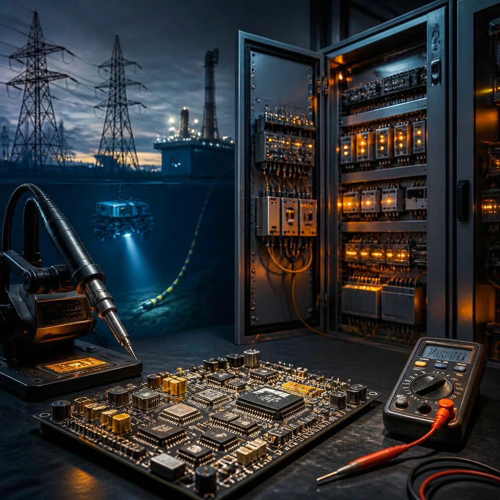 Elektronikkarbeid i verkstedet til Allserv AS